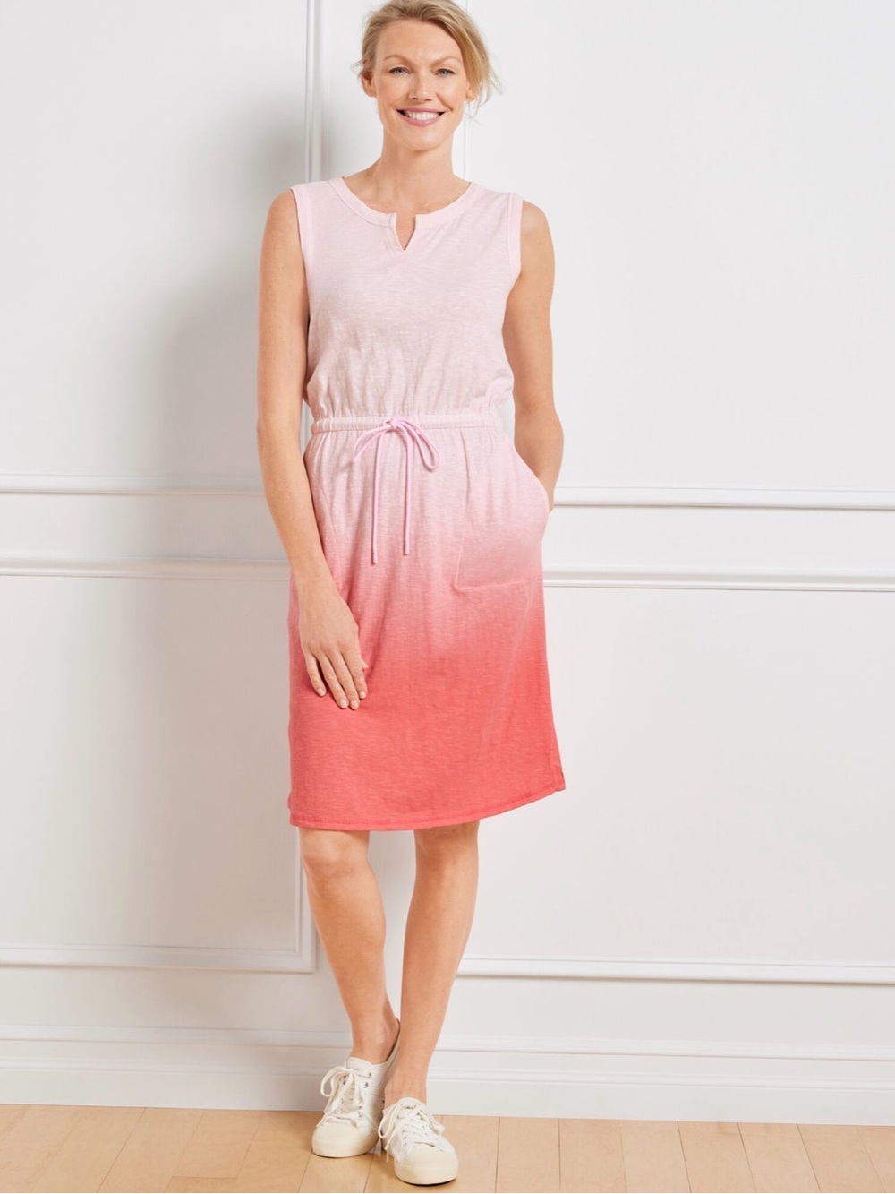 T by Talbots Supersoft Pink Ombré Sleeveless Drawstring beach Midi Dress Small